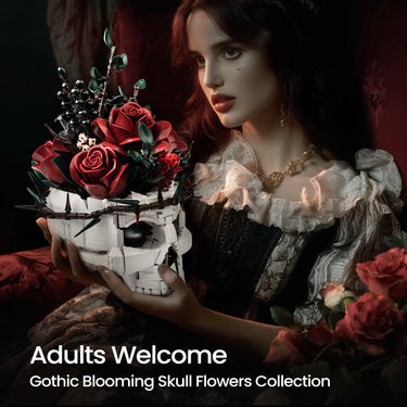 Gothic Skull Red Rose Bouquet Building Block Set