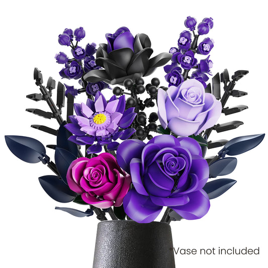 Purple Roses Bouquet Building Block Set