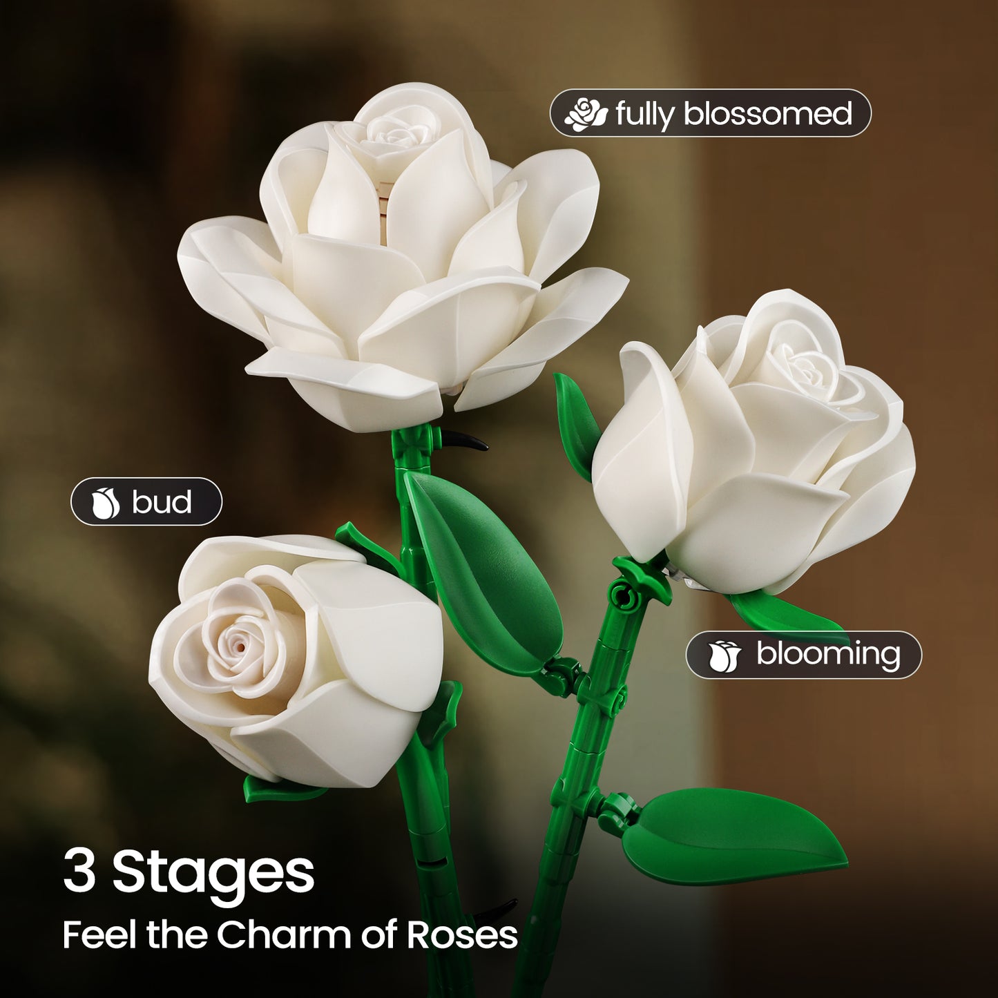 White Roses Bouquet Building Block Set
