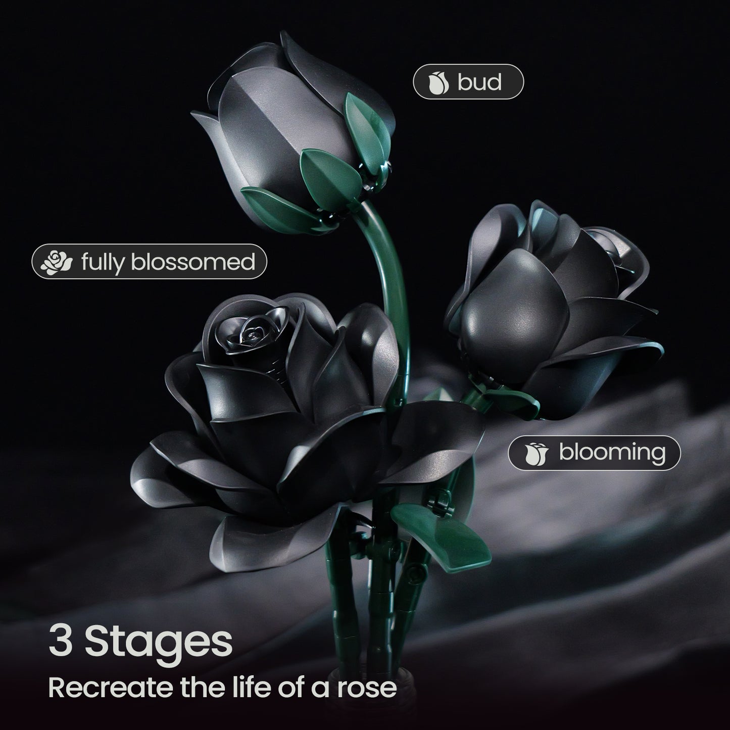 Black Roses Bouquet Building Block Set