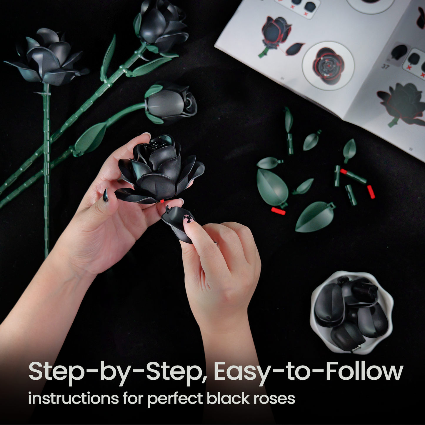 Black Roses Bouquet Building Block Set