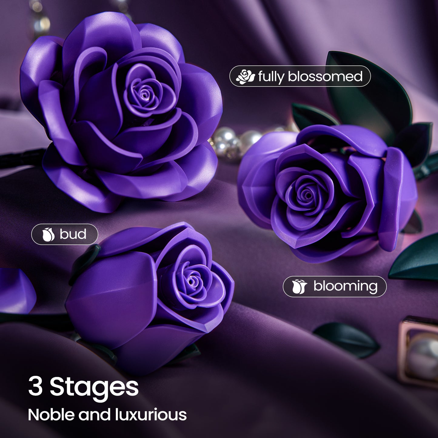 Pure Purple Roses Bouquet Building Block Set