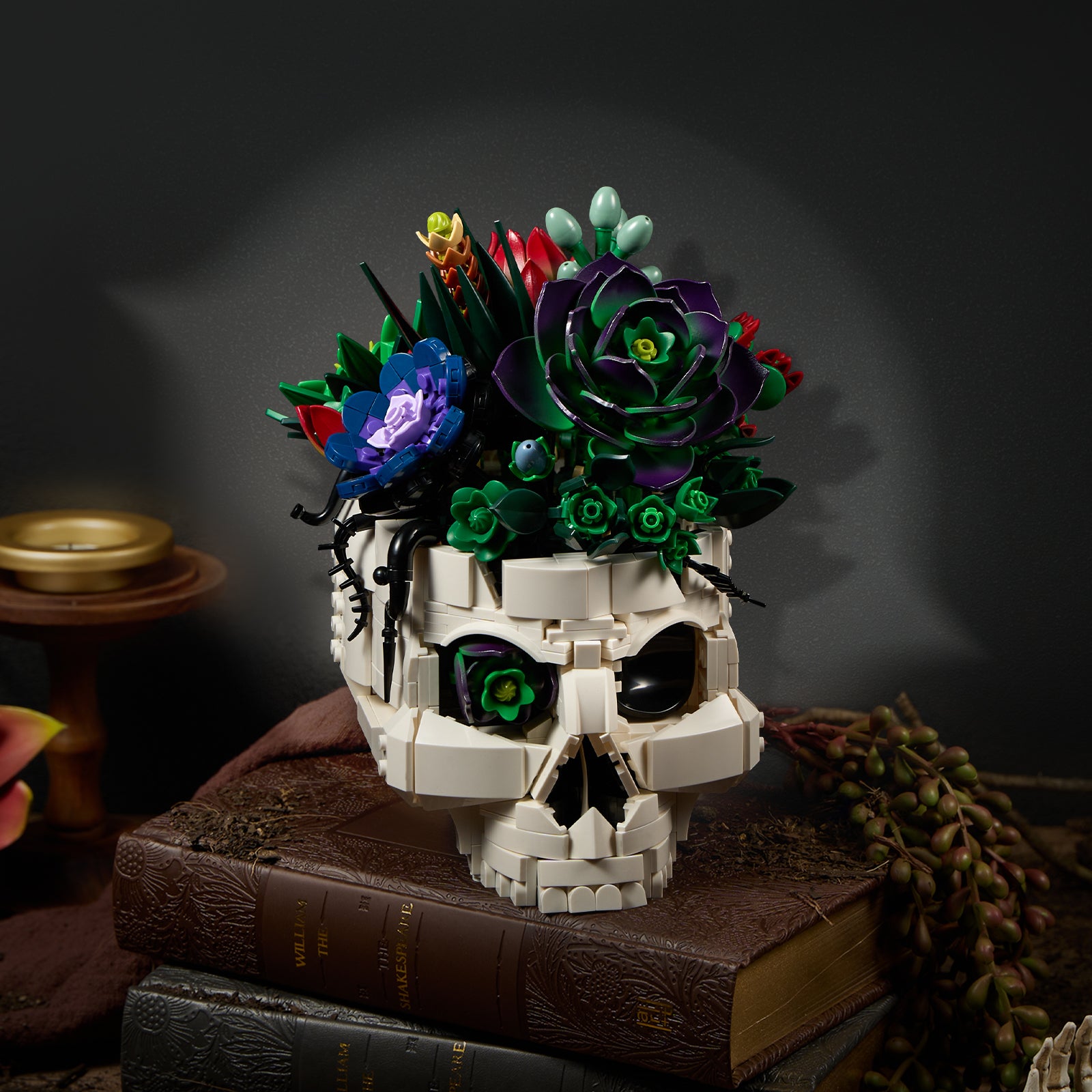 skull succulent planter SupreOwls Botanicals Succulents Building Set with Skull Vase Artificial Plants Gifts for Him Her on Birthday, Anniversary, Valentine's Day, Father's