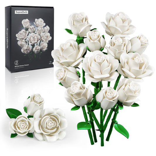 White Roses Bouquet Building Block Set