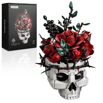 Gothic Skull Red Rose Bouquet Building Block Set