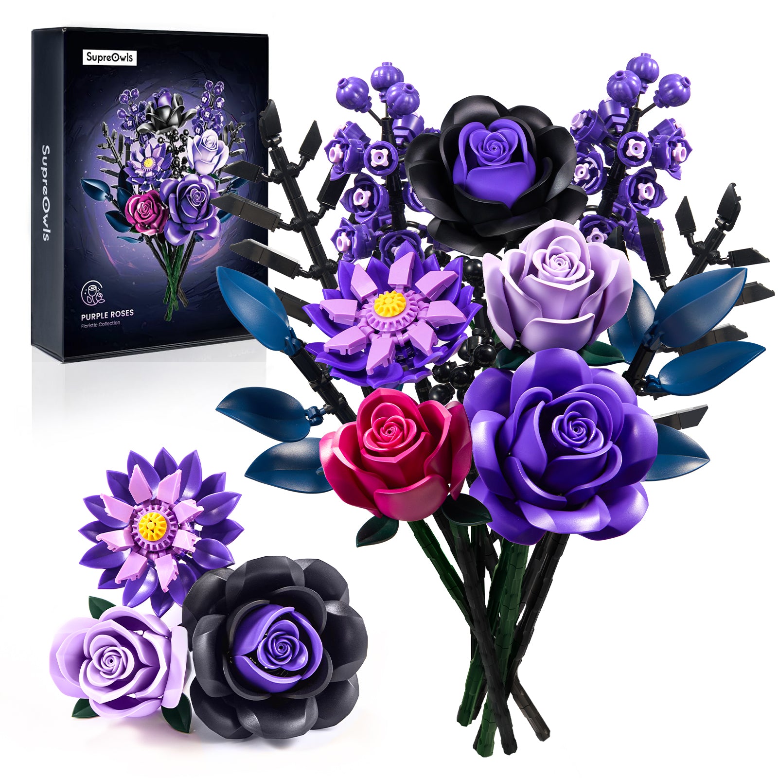 Hispering Roses Building Block Set Purple Roses Bouquet Building Block Set – SupreOwls