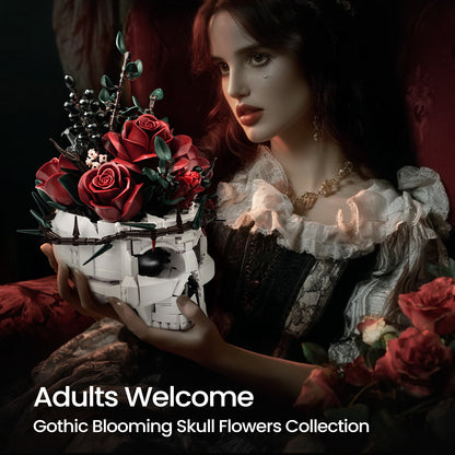 Gothic Skull Red Rose Bouquet Building Block Set
