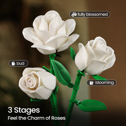 White Roses Bouquet Building Block Set