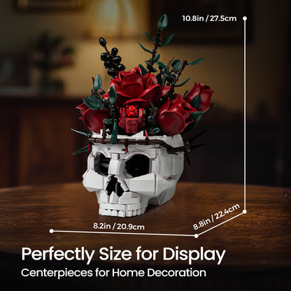 Gothic Skull Red Rose Bouquet Building Block Set
