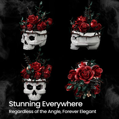 Gothic Skull Red Rose Bouquet Building Block Set