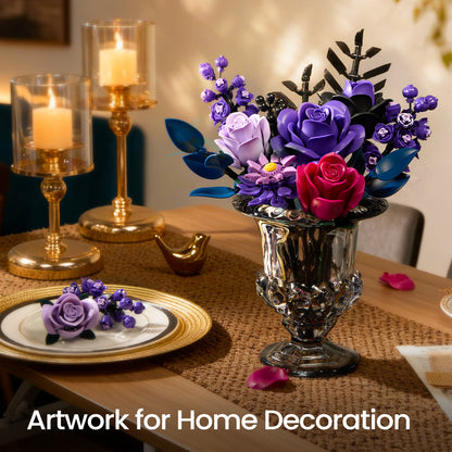 Purple Roses Bouquet Building Block Set