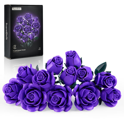 Pure Purple Roses Bouquet Building Block Set