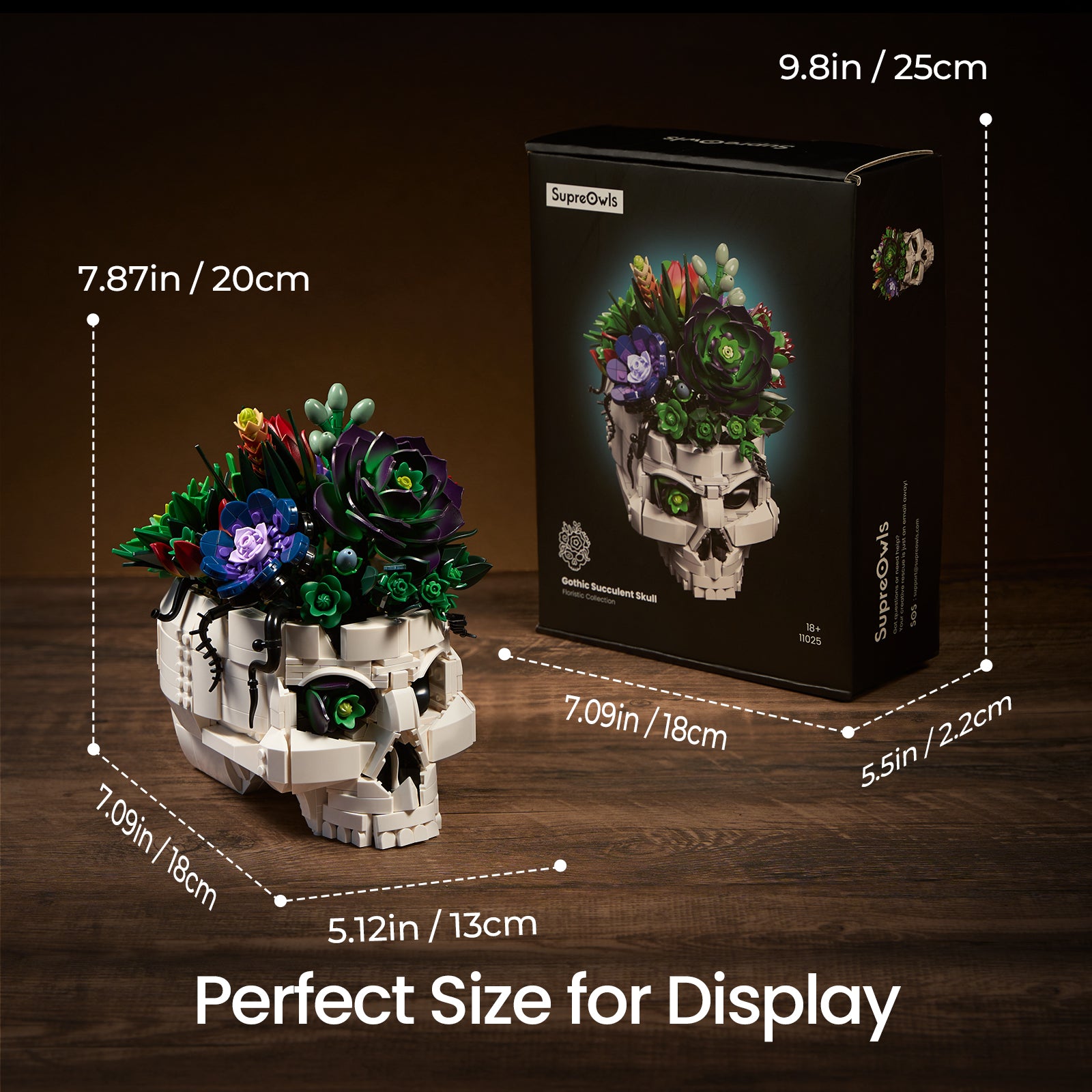 succulent skull SupreOwls Botanicals Succulents Building Set with Skull Vase Artificial Plants Gifts for Him Her on Birthday, Anniversary, Valentine's Day, Father's