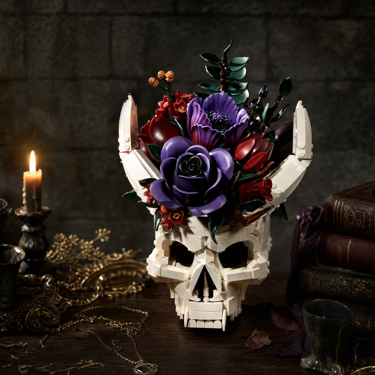 Gothic Skull Floral Bouquet Building Set