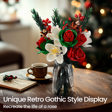Christmas Rose Brick Bouquet Building Block Set for Home Decor