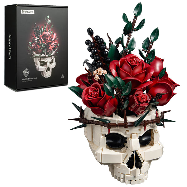 Gothic Skull Red Rose Bouquet Building Block Set
