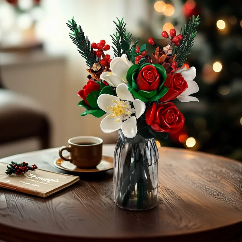 Christmas Rose Brick Bouquet Building Block Set for Home Decor