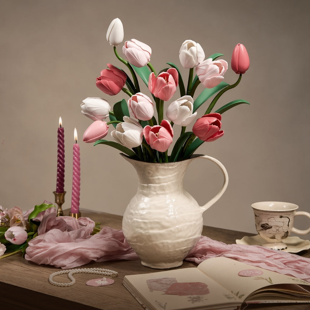 Soft Pink Tulips Flower Building Kit